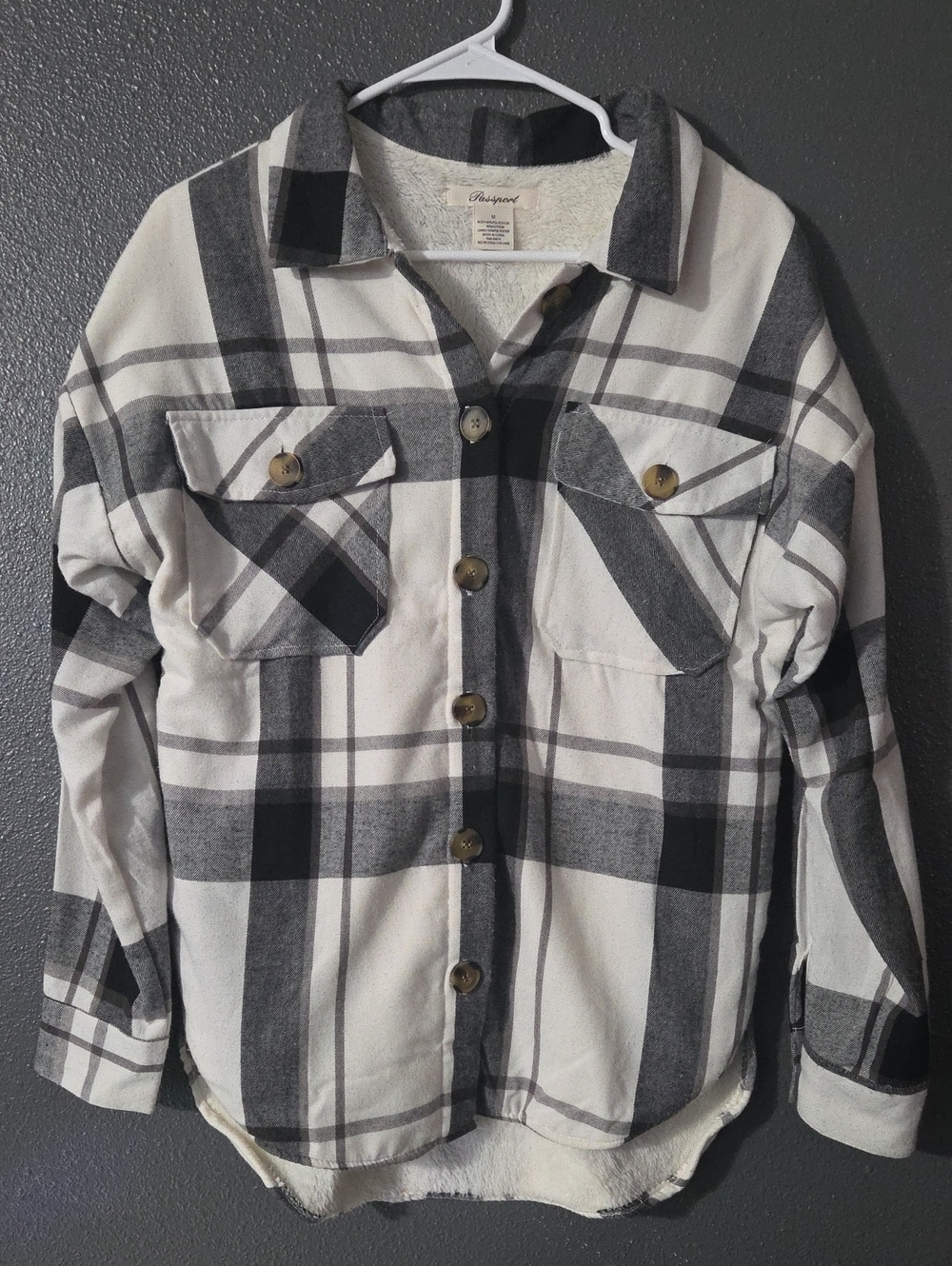 Passport Black & White Plaid Sherpa-Lined Top Sz Medium